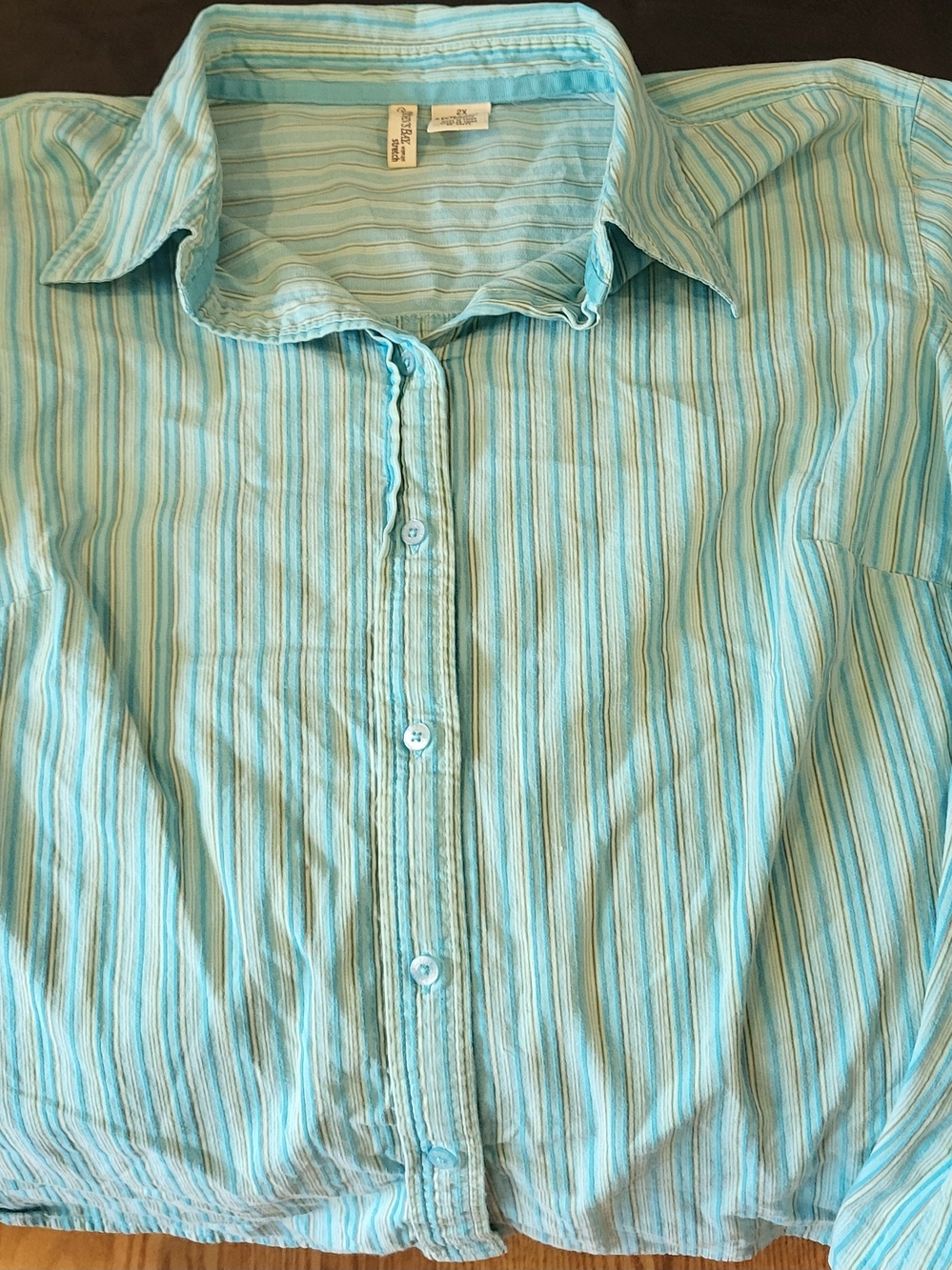 Women's St. John's Bay Light Blue Striped Casual Button-Down Shirt